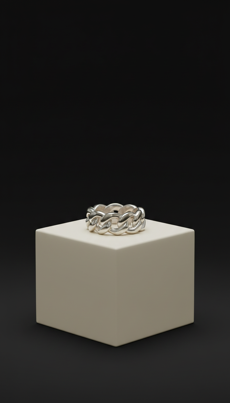 Polished silver chain-link men's ring