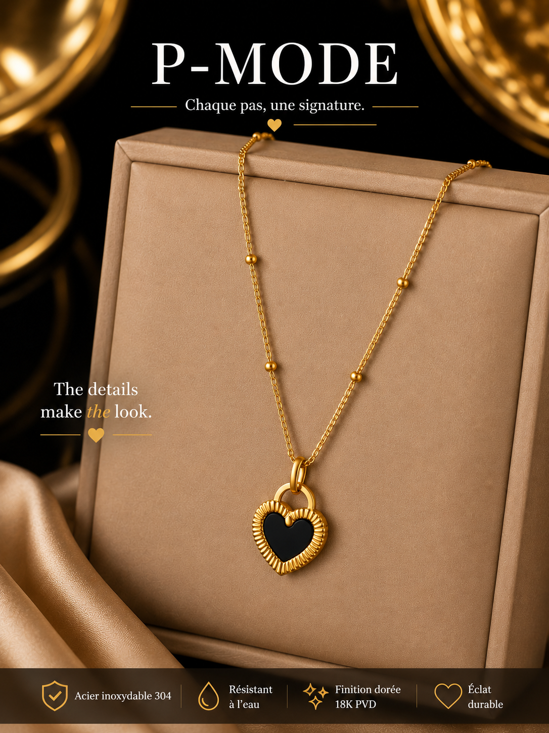 🖤 Noir Golden Heart Necklac